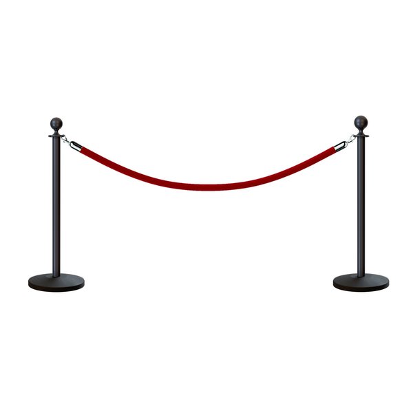 Montour Line Stanchion Post and Rope Kit Black, 2 Ball Top1 Red Rope C-Kit-2-BK-BA-1-ER-RD-PS